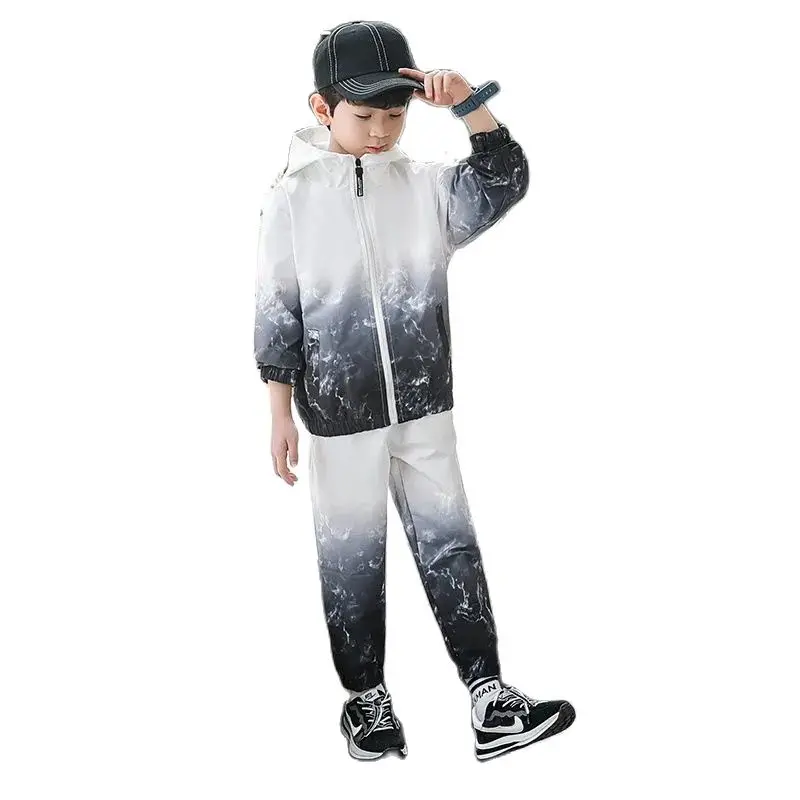 

Spring & Autumn Polyester Boy Sets New Korean Version Fashion Sports Hooded 2-Piece Gradient Print Casual Children's Clothing