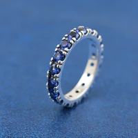 925 sterling silver sparkling row eternity ring with blue cz fashion pandora style jewelry ring for women