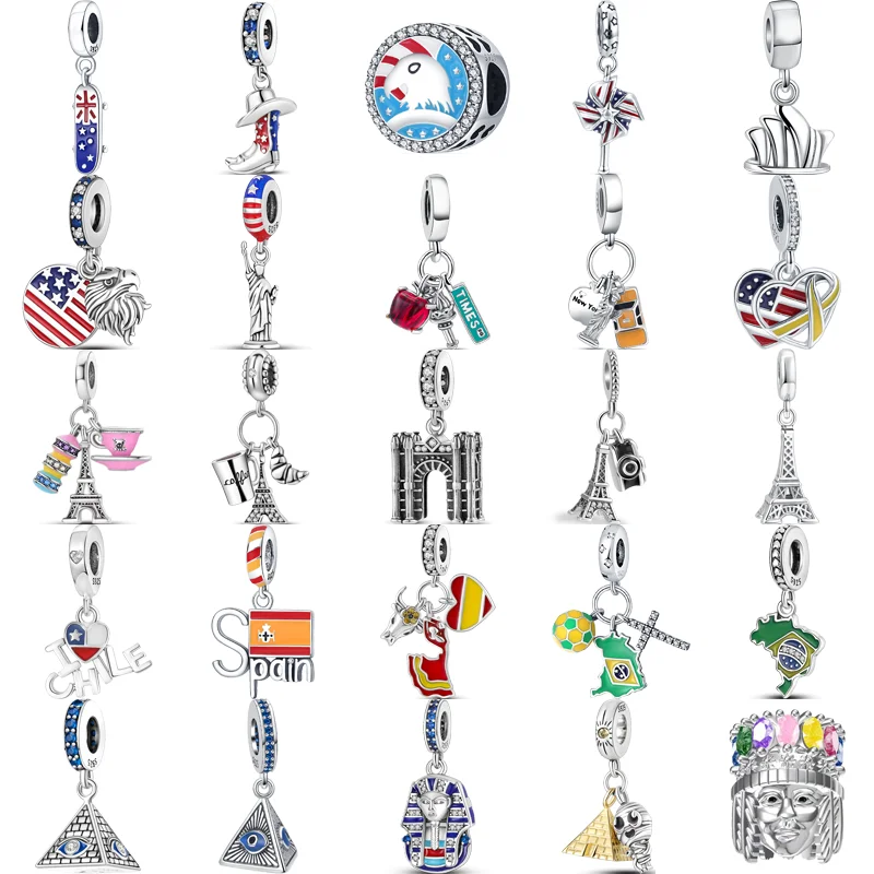 Женские серебряные бусины в виде пирамиды оперного домика из США, Чили, Бразилии, Испании, Египта, Сидней, подходят для оригинального браслета Pandora с подвесками, украшения для рукоделия Женские серебряные бусины в виде пирамиды оперного домика из США, Чили, Бразилии, Испании, Египта, Сидней, подходят для оригинального браслета Pandora с подвесками, украшения для рукоделия