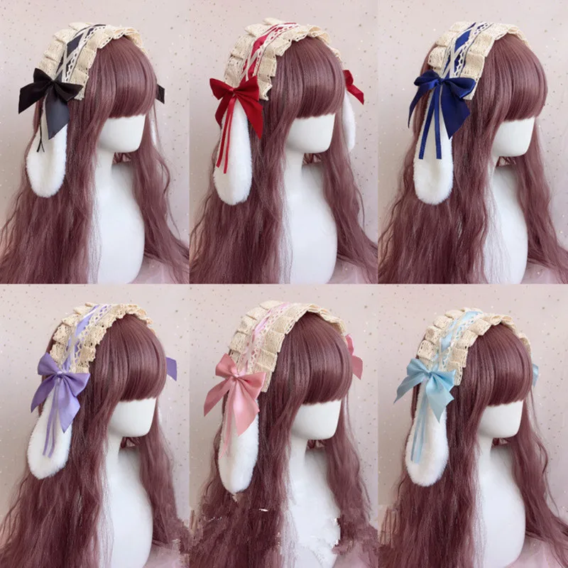 

Cosplay Lolita Bowknot Lop Ears Bunny Headband Hair Accessories Soft Sister Kawaii KC Hair Clip Rabbit Ears Removable Headdress