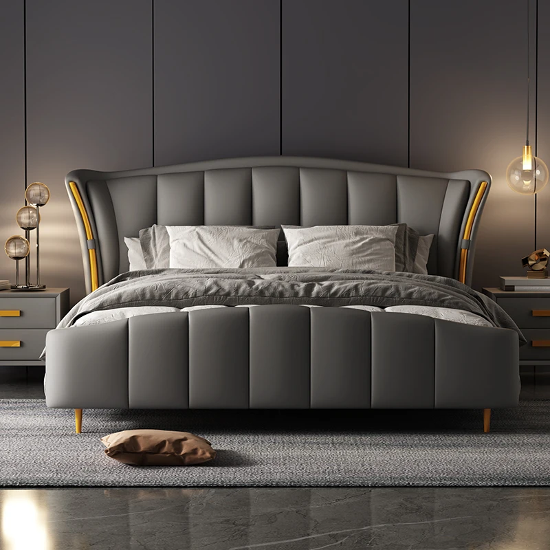 

Post modern luxury leather bed luxury master bedroom simple double bed 1.8m Italian luxury villa net red wedding bed