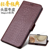 new luxury lich genuine leather flip phone case for honor magic 4 magic4 pro real cowhide leather shell full cover pocket bag