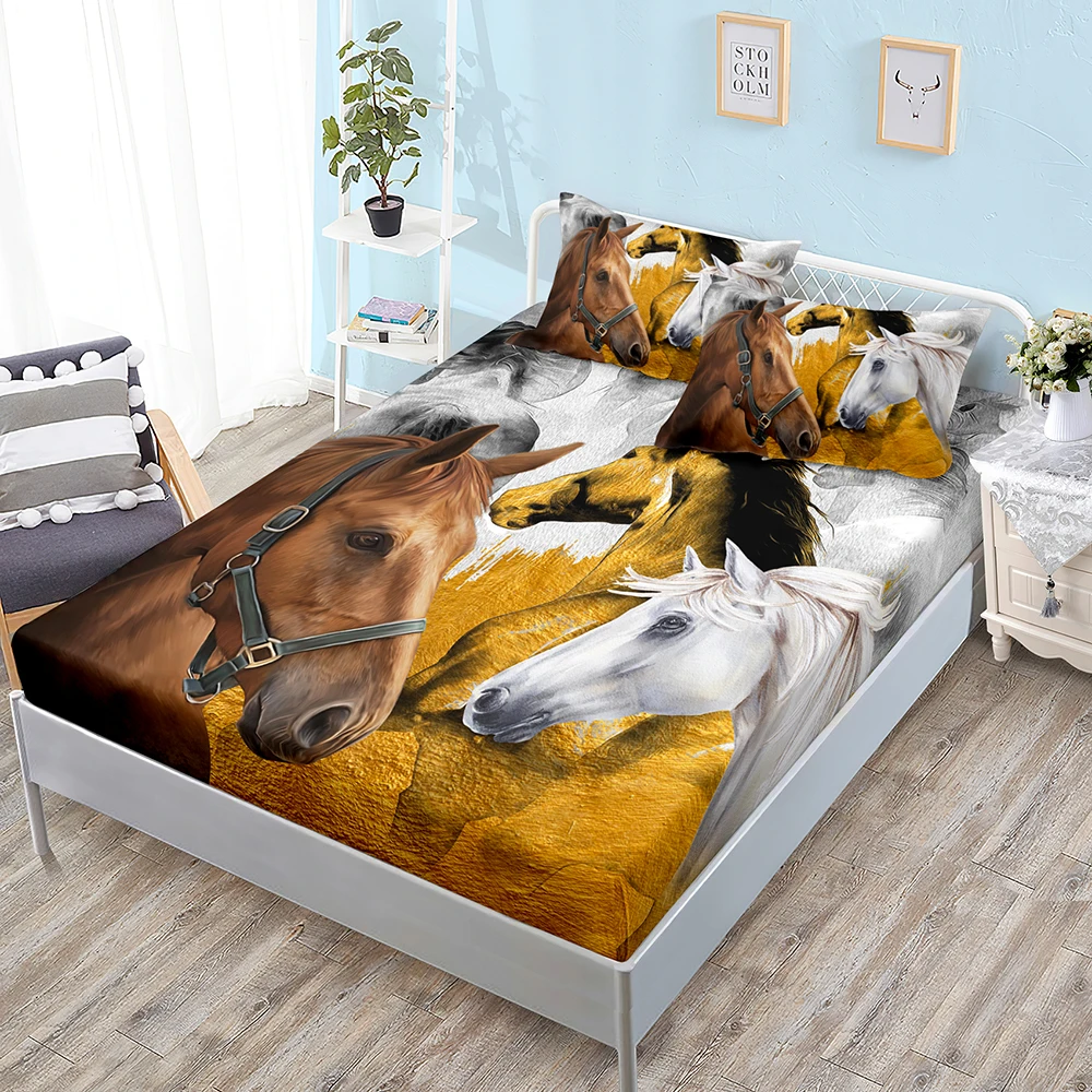 

Наматрасник с лошадьми для взрослых и детей, защитный чехол, набор простыней, подушка, Прямая поставка, подарок, двойной, полный, Королевский, одинарный, двойной