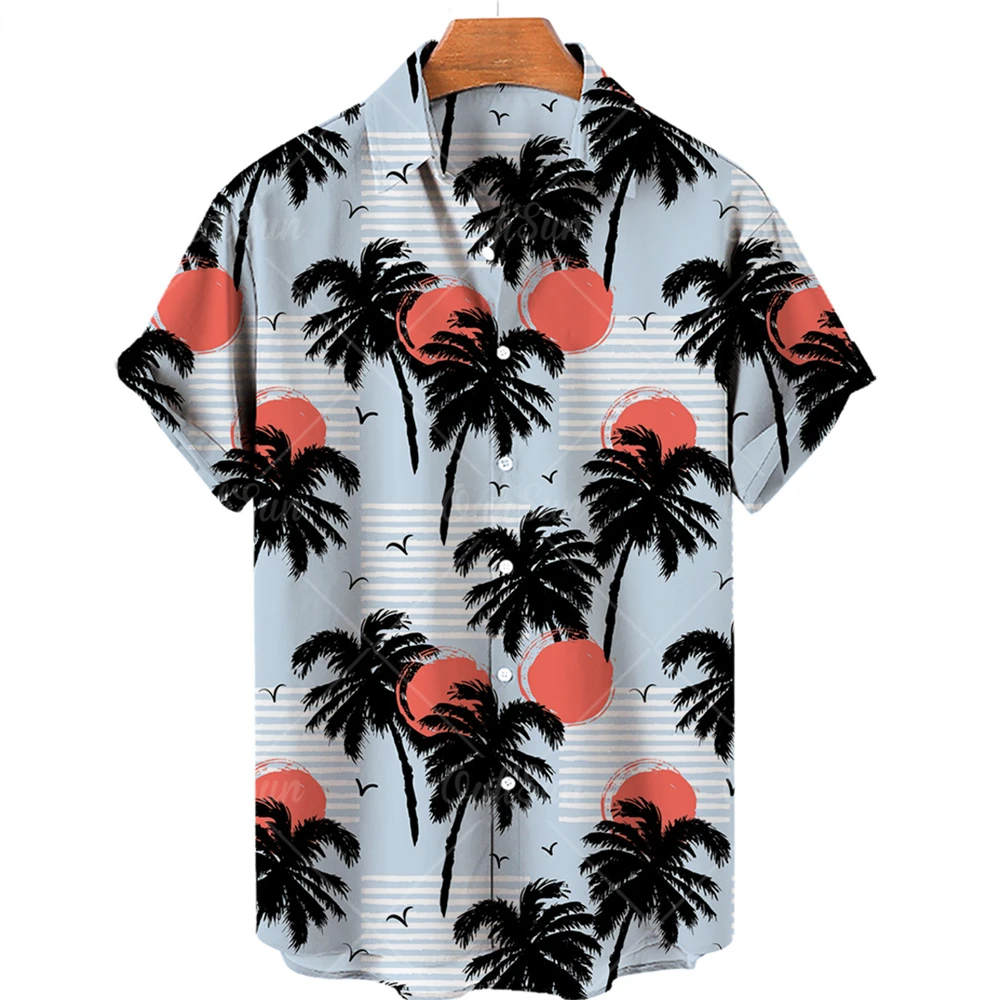 2022 Summer Short Sleeve Hawaiian Shirt Men's Polyester Cotton Casual Beach Shirt Loose Top Clothes European Size