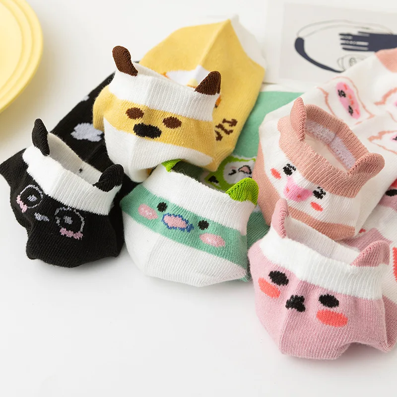 5 Pairs/lot Summer Ins Fresh Elegant Cartoon Lovely Cats Floral Women Short Socks Students Girls Sneakers Dress Cute Ankle Sox