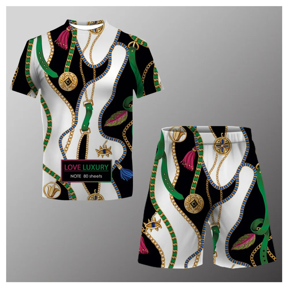 Summer Men's Suit Casual Fashion Printed T-Shirt + Shorts Suit Men's O-Neck T-Shirt Short Sleeve Breathable Comfortable Material