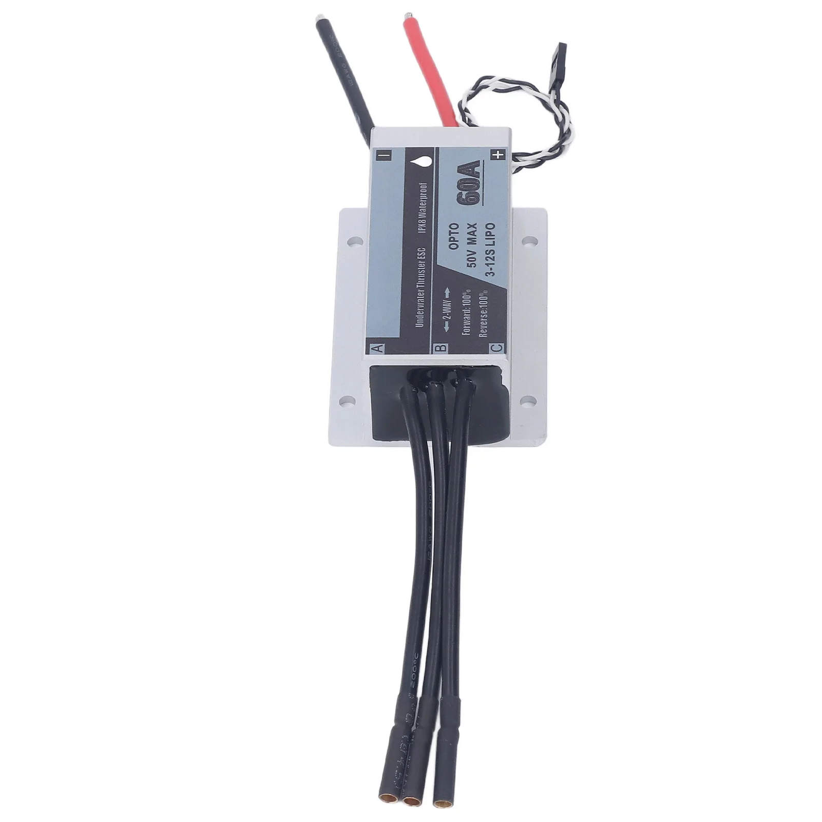 

Brushless ESC 60A IPX8 Waterproof Aluminum Alloy Motor Durble Electronic Speed Controller for Underwater Thruster Silver
