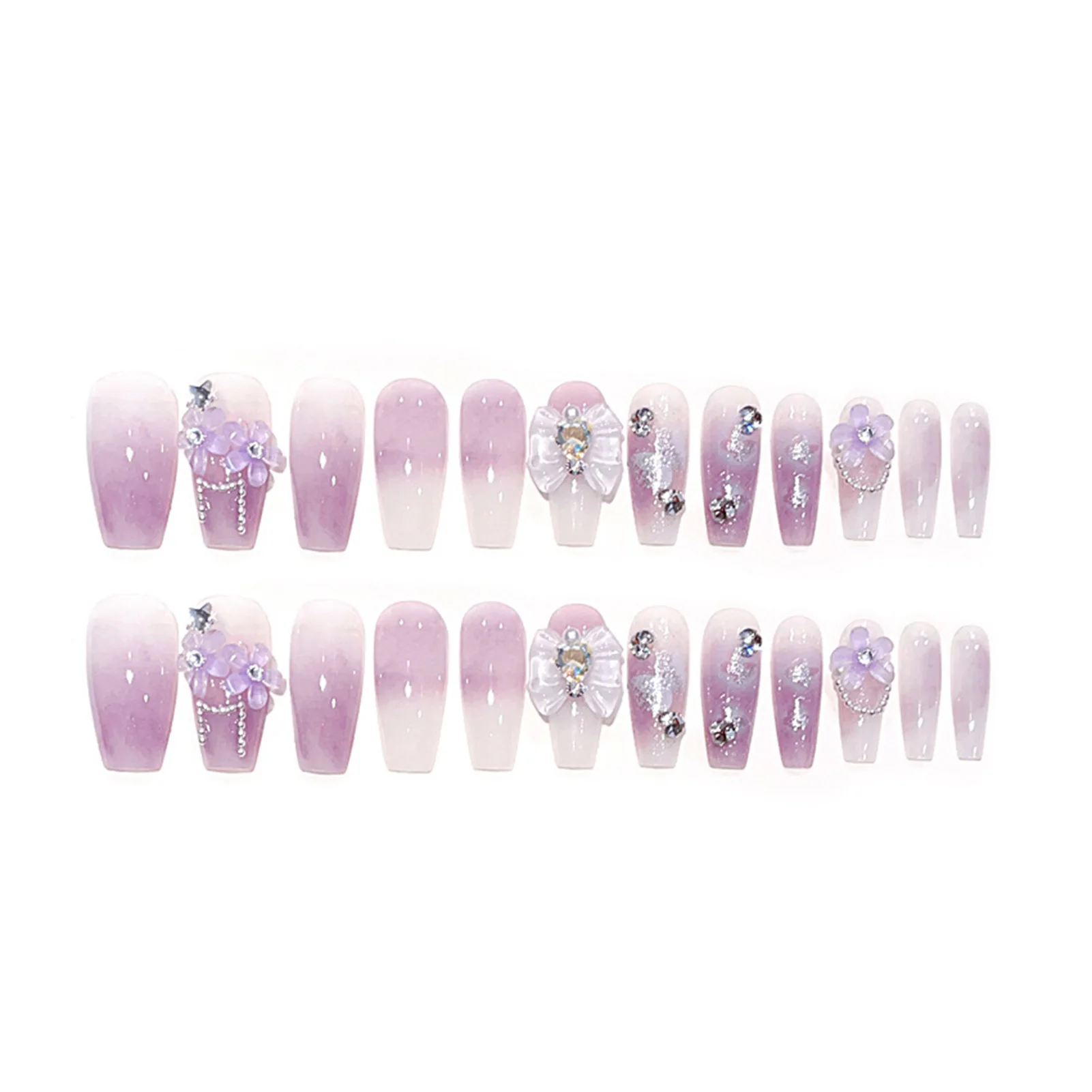 

Искусственные ногти с рисунком бабочки, фиолетовые Элегантные Роскошные Длинные накладные ногти балерины для начинающих, декоративные ногти для практики