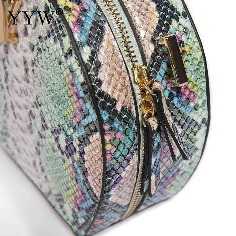 Vintage Round Snakeskin PU Women Shoulder Bag Designer Chain Female Crossbody Messenger Bags Ladies Small Circle Purses 2023