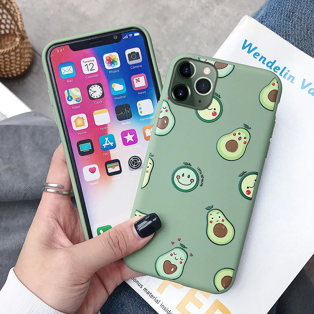 

Cute Avocado Silicon Phone Cases with Holders for Huawei P20 P30 P40 Pro Soft TPU Back Covers for Honor 8X 20 20S Nova 7i 6SE 5T