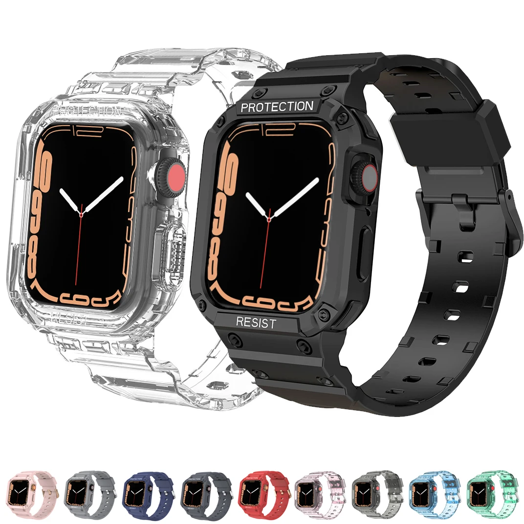 Спортивный чехол для Apple Watch 7 6 SE 5 4 3 прозрачный армированный силиконовый iwatch 40 мм