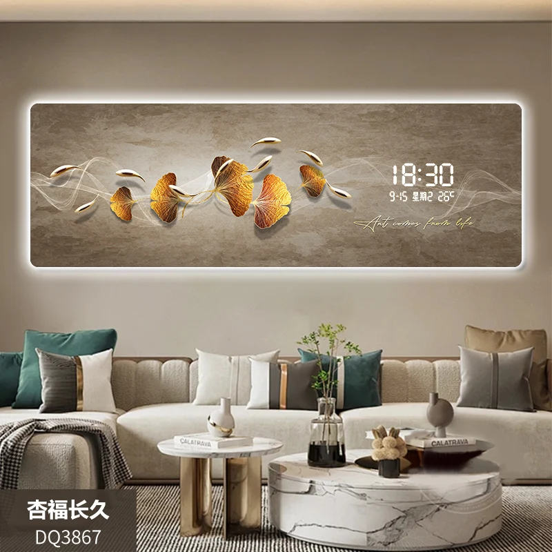 

Лист гинкго, девять рыб, картина для украшения гостиной, светодиодные электронные часы, настенный светильник для спальни, подключаемые часы