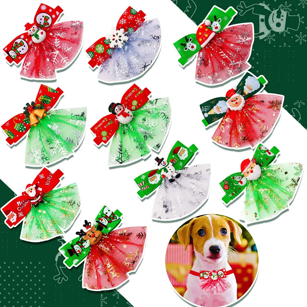 

1PCS Pet Dog Christmas Decorate Bowtie Dog Bows with Lace Snowman Grooming Adjustable Dog Collar for Small Dog Accessories