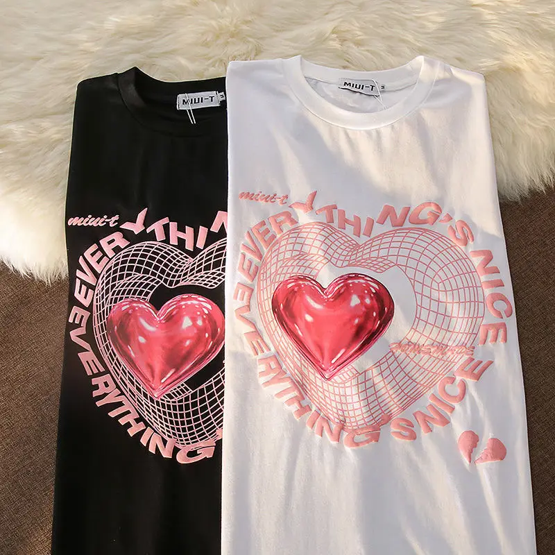 

Men's T-Shirt Streetwear Tops Love Print Short-sleeve Tee Shirt Harajuku 2022 Summer Loose Oversized T-shirt Men Women Clothes