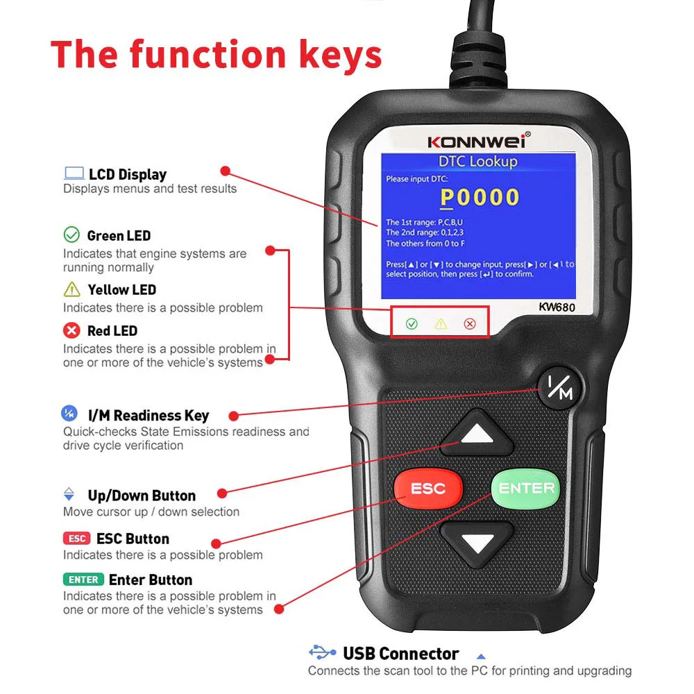 Автомобильный диагностический инструмент KONNWEI ODB2 KW680 сканер OBD2 светодиодный