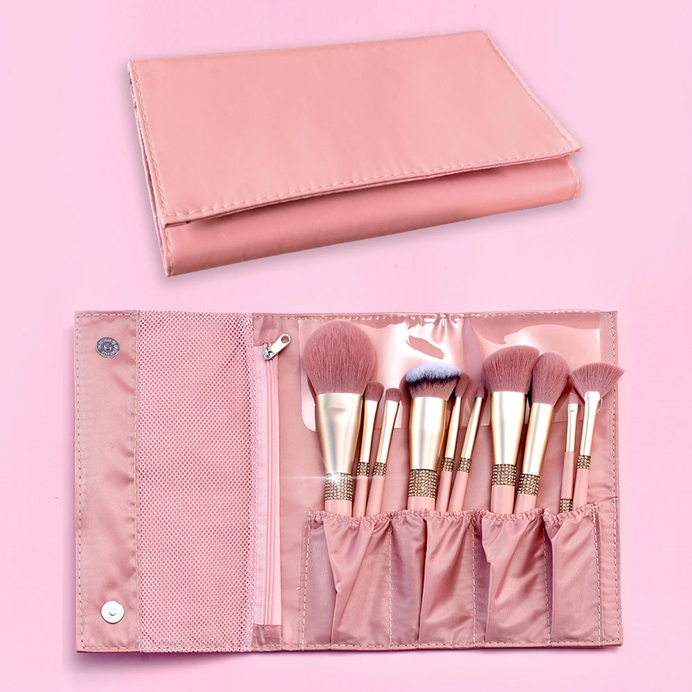 10 шт. набор кистей для макияжа розовые бриллиантовые тени век ресницы бровей