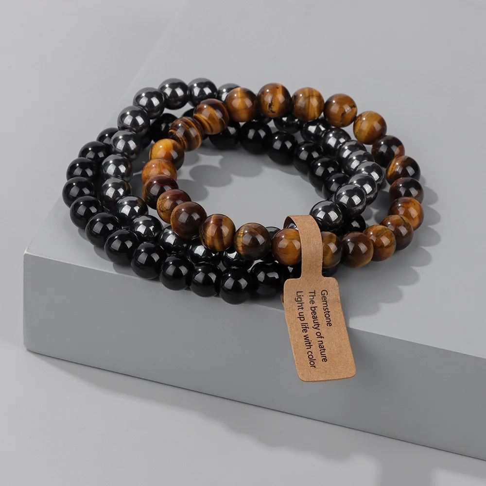 

Natural Black Hematite Tiger Eye Beads Bracelet Men Health Protection Women Energy Beaded Bracelet Soul Jewelry Anniversary Gift