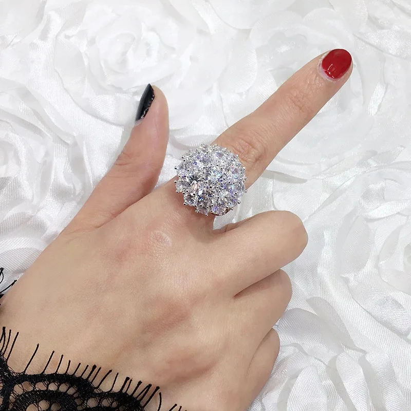 

Crystal Women's Ring Fashion Silver Flower Ring 2023 Jewelry Bride Wedding Party Headwear Wholesale