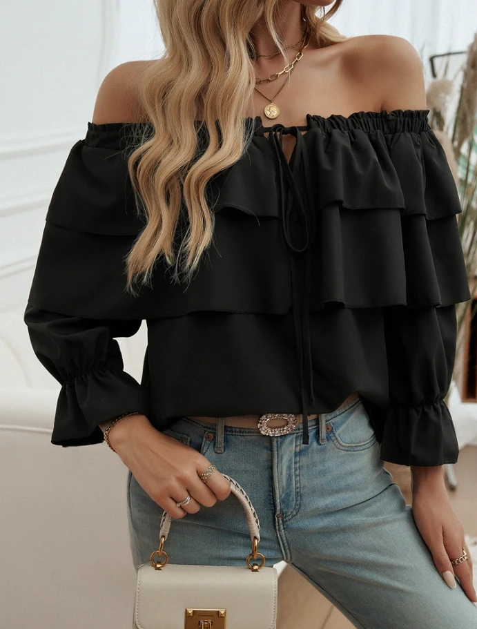 Женский пуловер с рукавом-фонариком свободная плиссированная блузка на одно