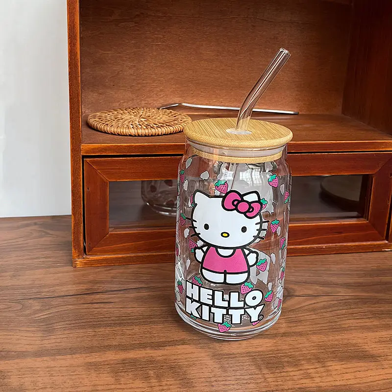 MINISO Hello Kitty стеклянная Милая мультяшная чашка для воды большая емкость соломенная