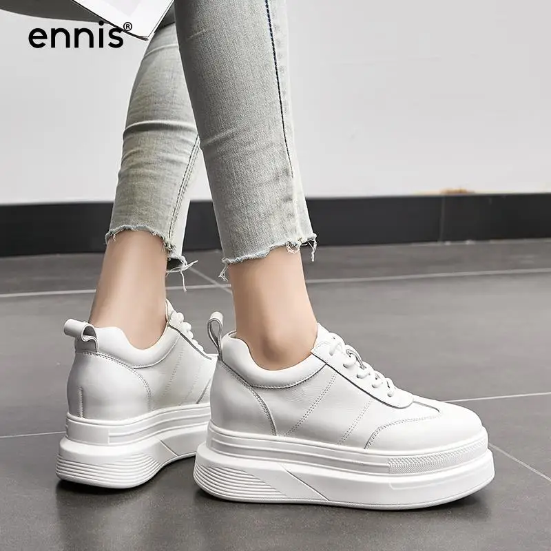 Женские кожаные кроссовки ENNIS Белые Повседневные туфли из натуральной кожи на