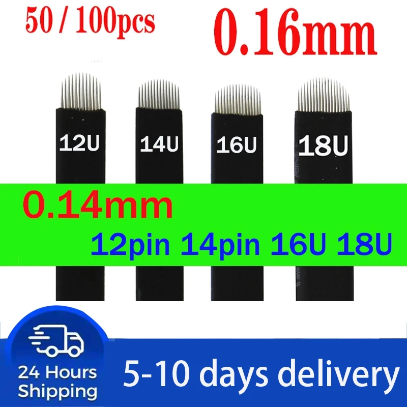 

Sdotter 50/100pcs NANO Black 0.16mm U SHape 12U 14U 16U 18U Microblading Needles for Permanent Makeup Supplies Manual Eyebrow Bl