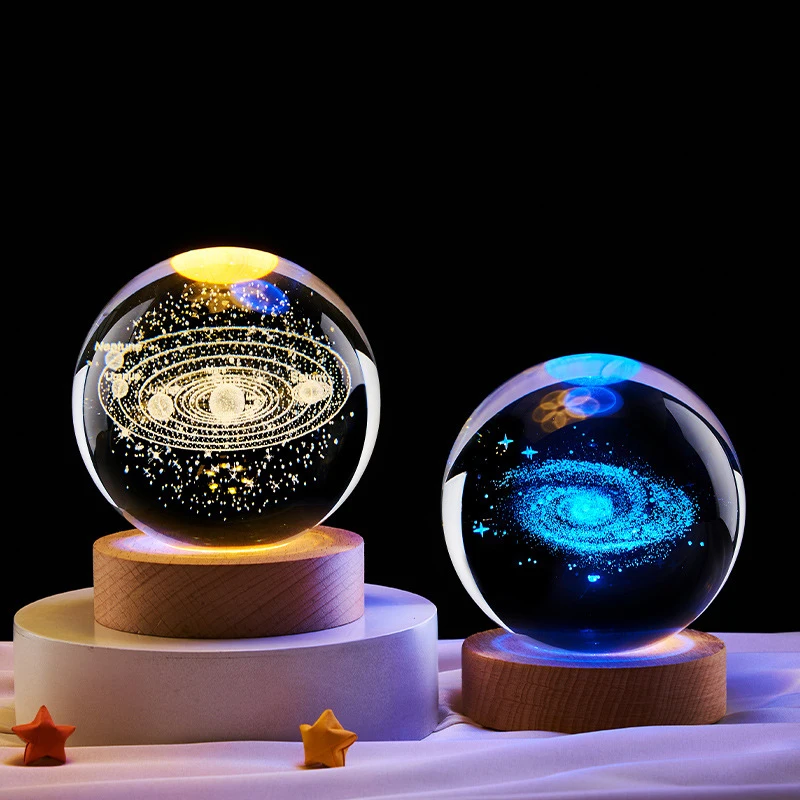 

Galaxy Astronomy Planets 3D Crystal LED Night Light USB Power Bedside Table Moon Lamp Bedroom Decor Birthday Christmas Gifts