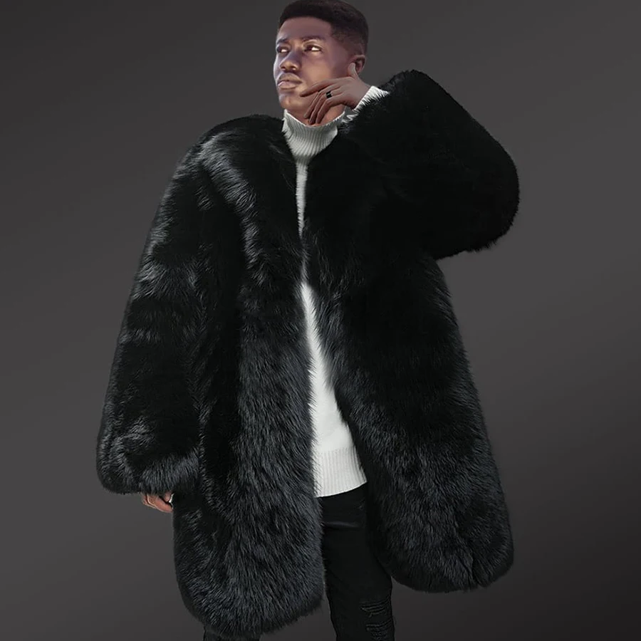 

2022 Winter Jacket Men Real Fur Coat Full Sleeve Natural Big Fluffy Fox Fur Outerwear Thick Warm Suit Collar