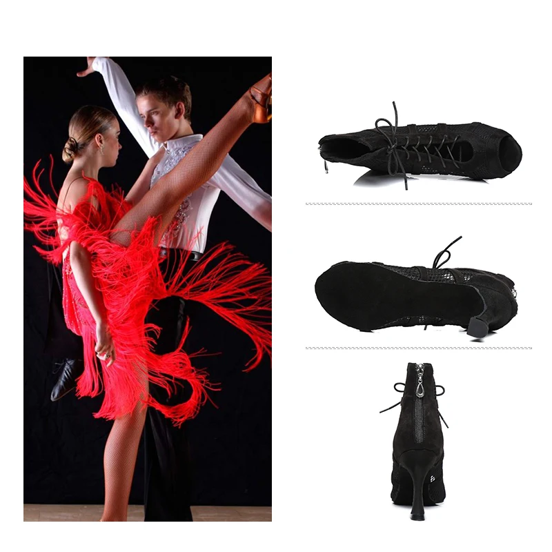 DKZSYIM Hot Women's Short Dance Boots Ballroom Jazz Dance Shoes Ladies Girls Soft Soles Tango/Salsa High Heels Dance Shoes