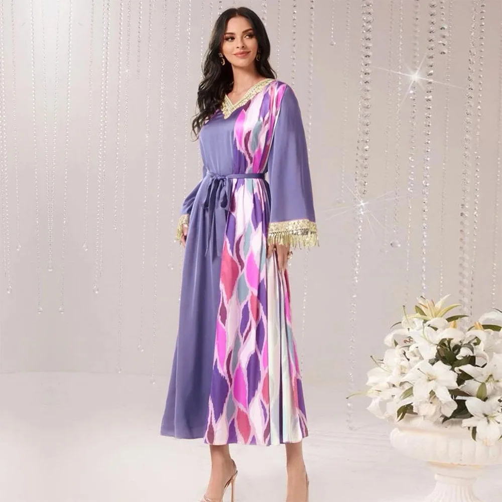 

Африканские платья для женщин, фиолетовые элегантные мусульманские платья, халат Дашики, зеленое вечернее платье, кафтан, Макси-платье