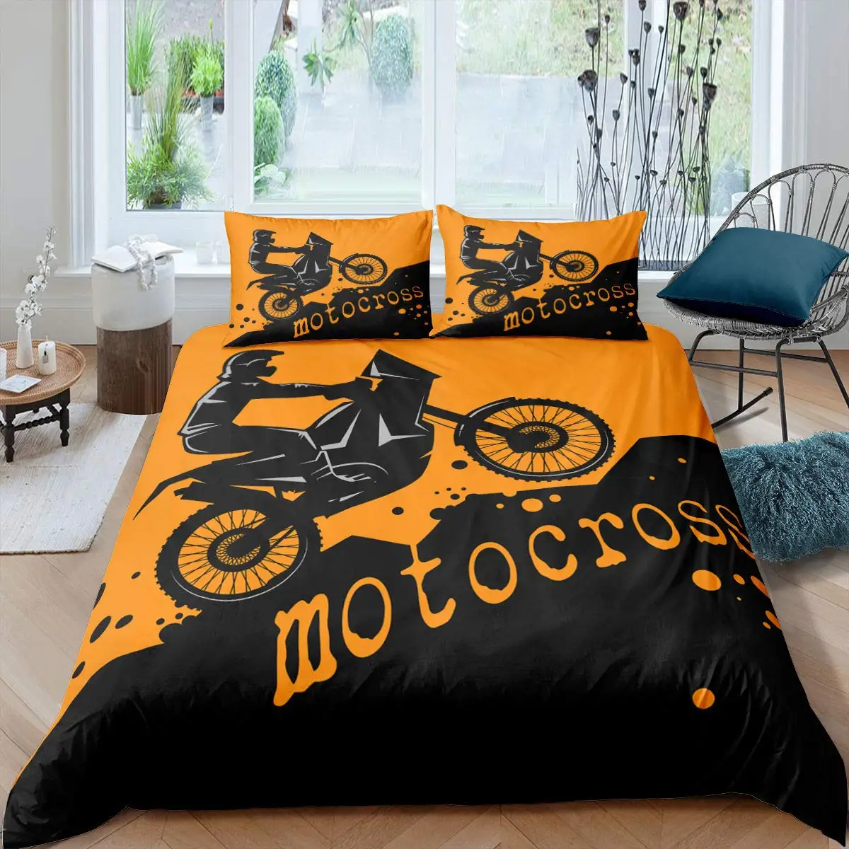 

Motorbike Duvet Cover Set Twin Size Rider Bedding Set Racing Motorcycle Dirt Bike Extreme Sport Polyester Quilt Cover Motocross