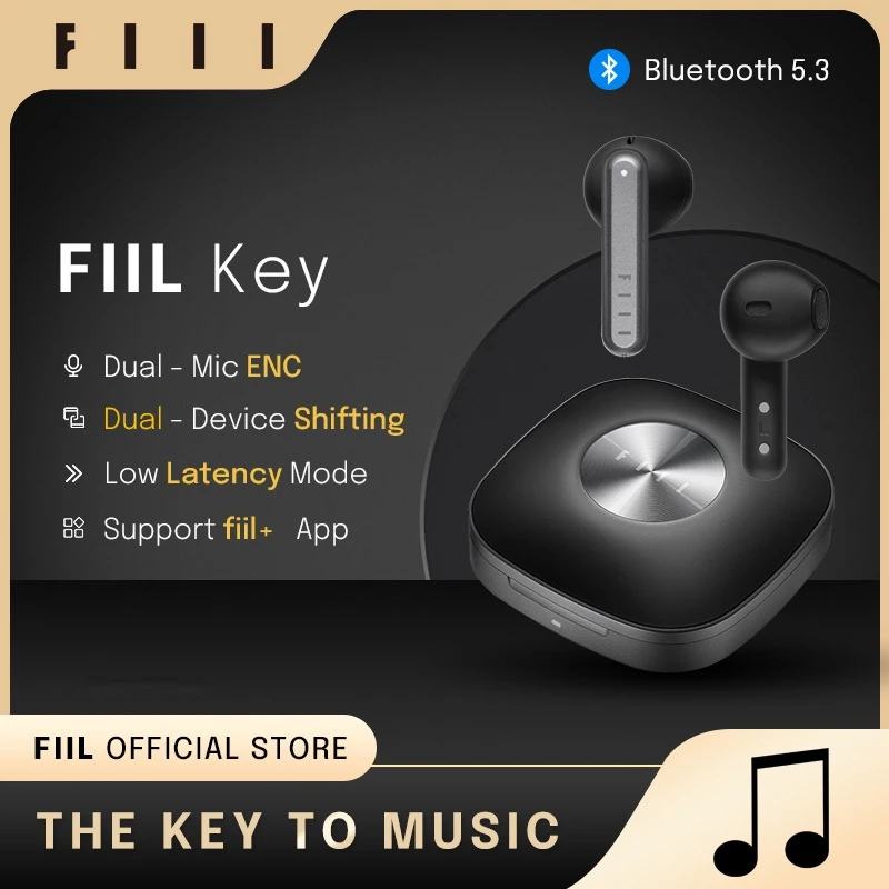 English Version FIIL Key Wireless Bluetooth 5.3 Earbuds TWS Dual-Mic ENC Headphones Support App Dual-Device Shifting