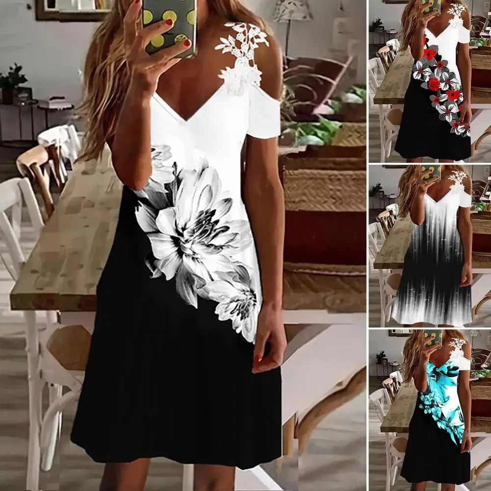 

Women 2022 Loose Off Shoulder Boho Lace Vintage Ruffles Leopard Dress Large Big Summer Party Beach Dresses Plus Sizes