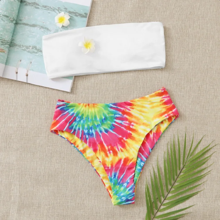 

New White Tube Top Printing Triangle Swimsuit Suit Women 2022 Solid Color Bikini Sexy Swimsuit Swimwear