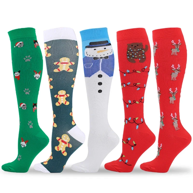 

Autumn Winter Compression Stockings Christmas Socks Gift for Men and Women Snowman Elk Pattern Nurse Leg Support Care