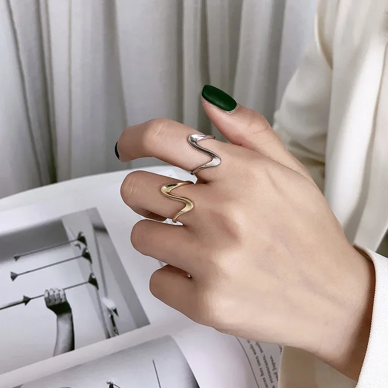 Корейский стиль чистые винтажные кольца Женские Простые широкие волнистые
