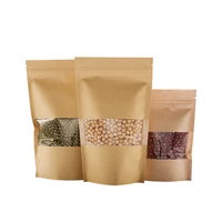 100pcs stand kraft paper bags with clear window zipper closure food bag tea packaging craft paper snack pouch coffee bagpacke