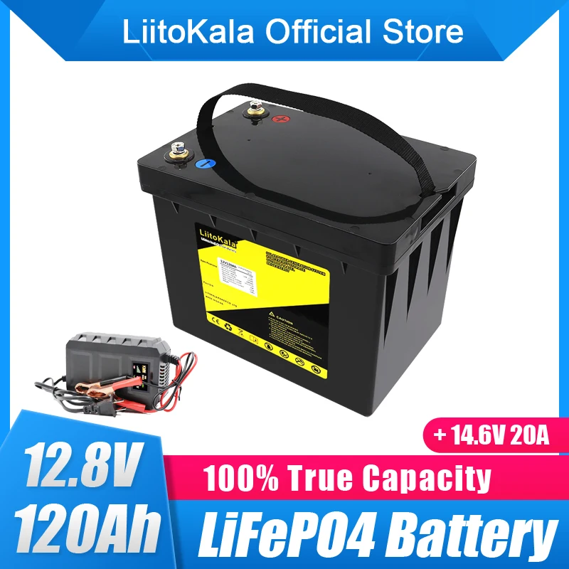

LiitoKala 12V 120Ah LiFePO4 Battery 12.8V Power Battery 4000 Cycles For RV Campers Golf Cart Off-Road Off-grid Solar Wind