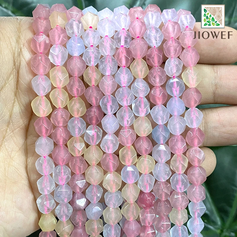 

Natural Faceted Morganite Stone Beads Smooth Spacer Loose Beads for Jewelry Making DIY Women's Bracelet Necklace 15" Strand 8mm