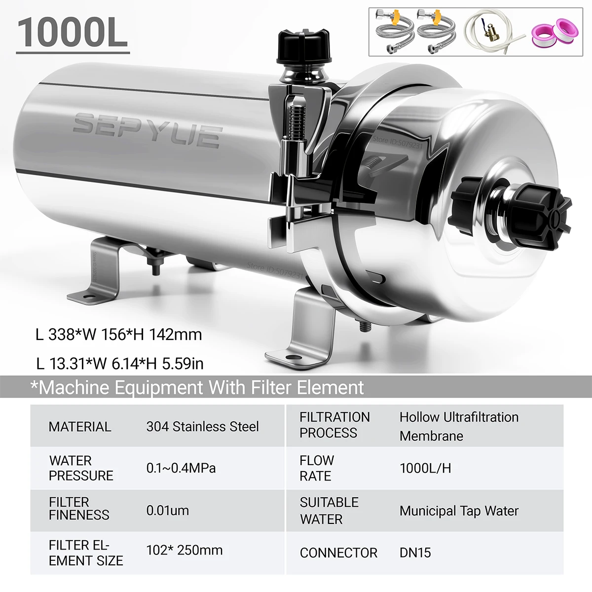 

SEPYUE Очиститель воды для всего дома 0,01 мкм Предварительный фильтр из ПВДФ 1000 л/ч SUS304 Фильтр для воды можно непрерывно очищать на 5 лет