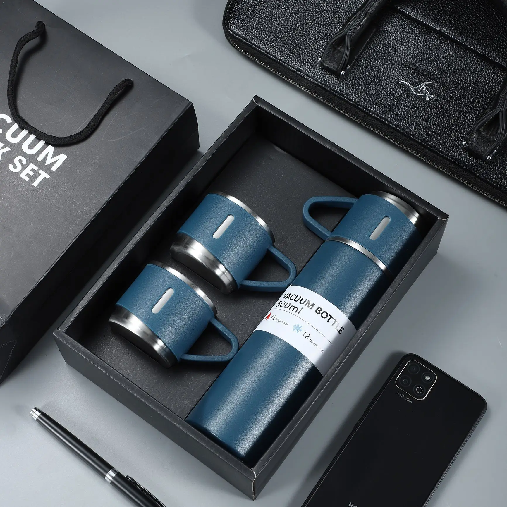 

500Ml Double Wall Stainless Steel Thermos Gift Set Insulated Coffee Tumbler Travel Mug Business Trip Water Bottle Free Shipping