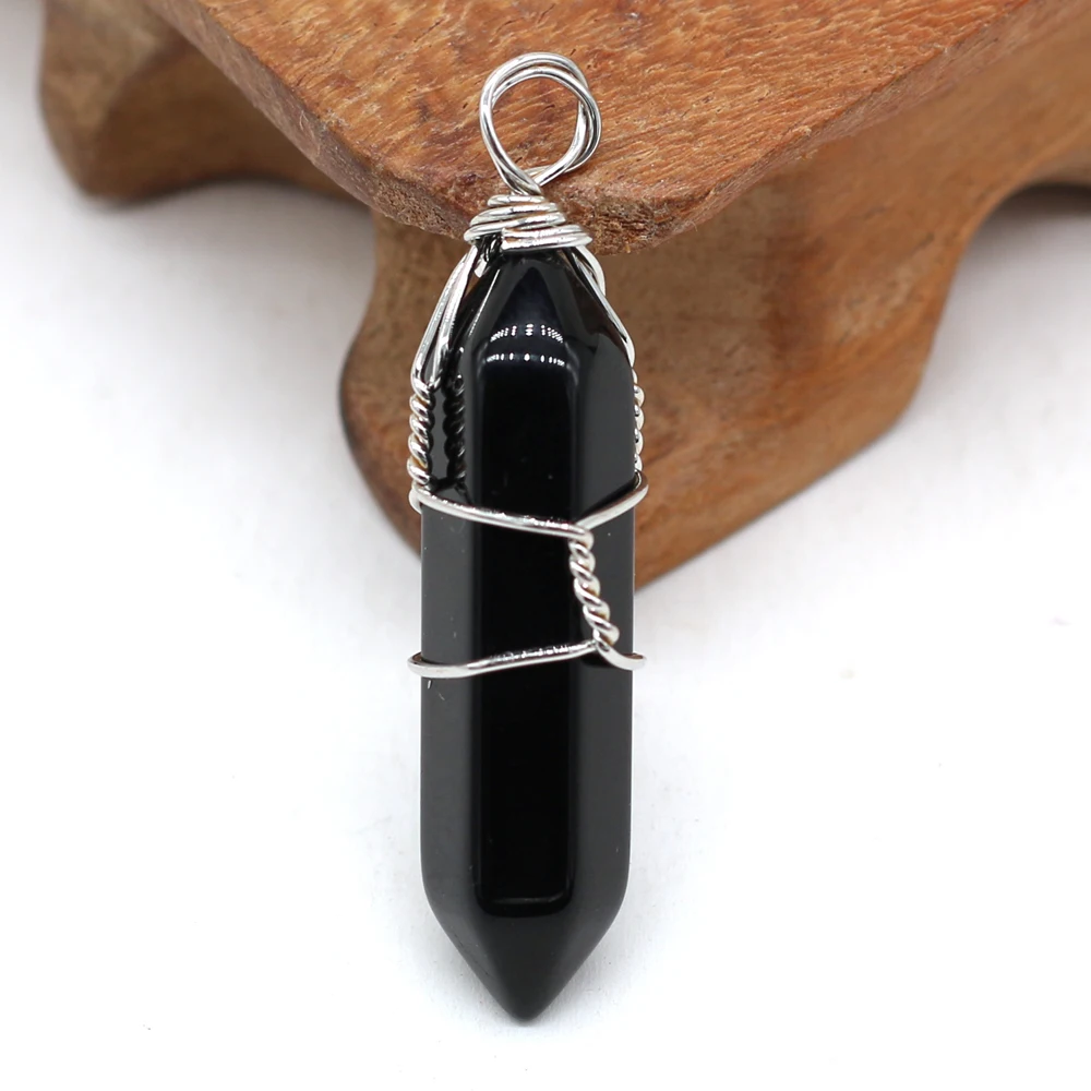 Черный Агат натуральный камень длинный двухконечный серебряный кулон ювелирное