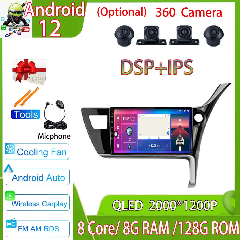 RHD 9 "Android 12 автомобильный радиоприемник, мультимедийный DVD-плеер для Toyota Corolla 2017 2018 2019, GPS-навигация Carplay LTE DSP IPS Авторадио