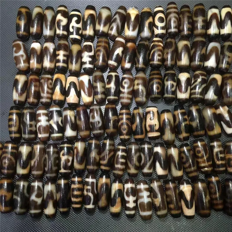 

221017-2 Old Surface 100pcs/lot 12*29mm Natural Agate Stone Different Patterns Tibetan Dzi Beads for Bracelets and Necklace