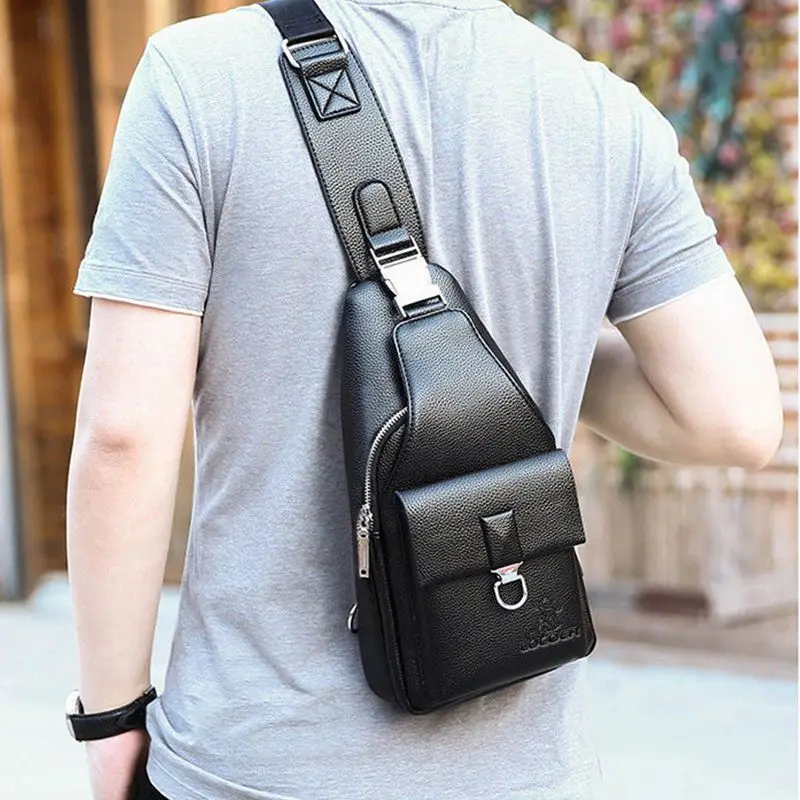 Men's Chest Bag Leisure Business Crossbody Bag Vintage 100% Genuine Leather Handbag Chest Bag USB Charging Waterproof Backpack