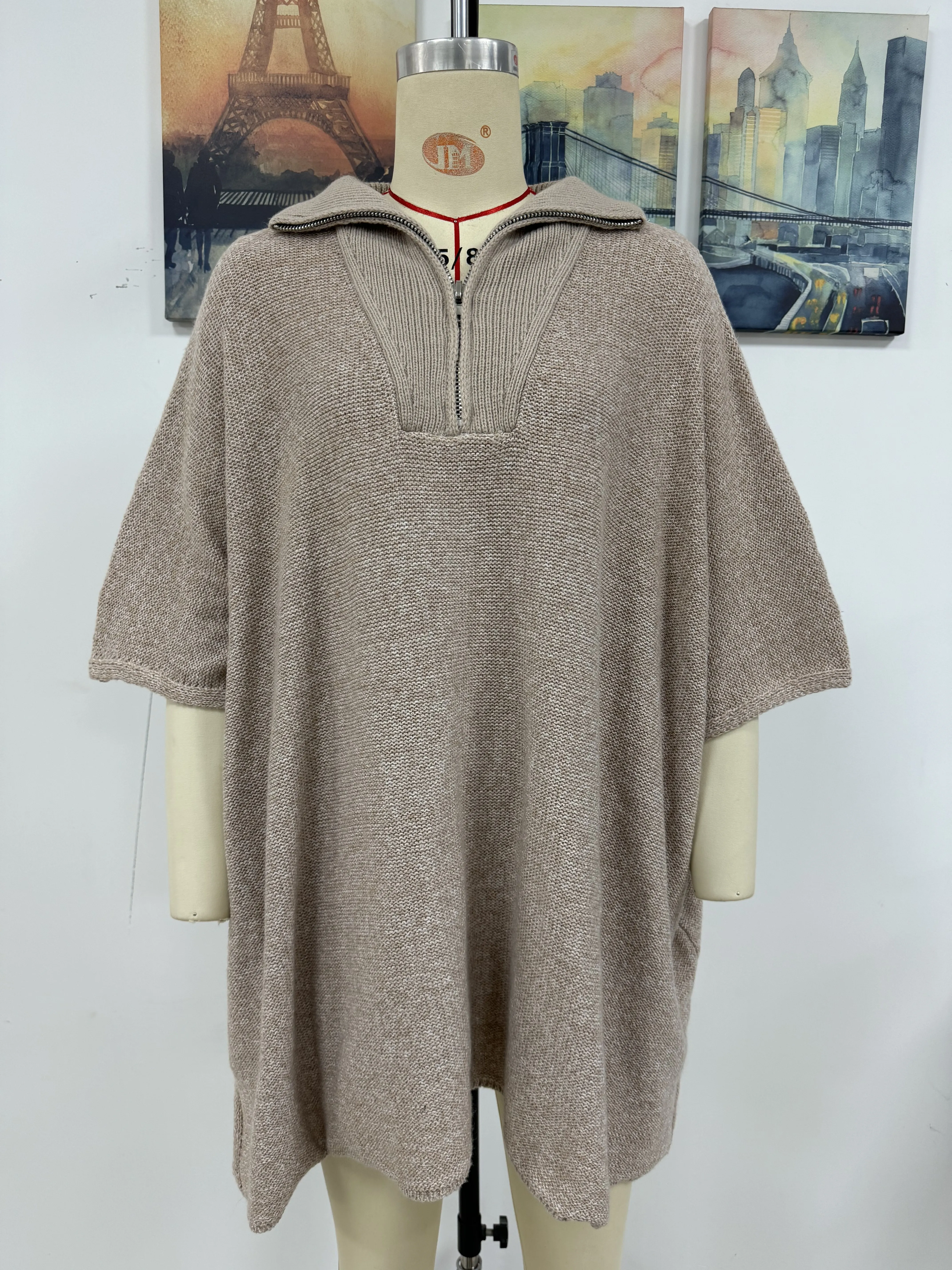 Женский Однотонный свитер на молнии повседневный Свободный теплый вязаный