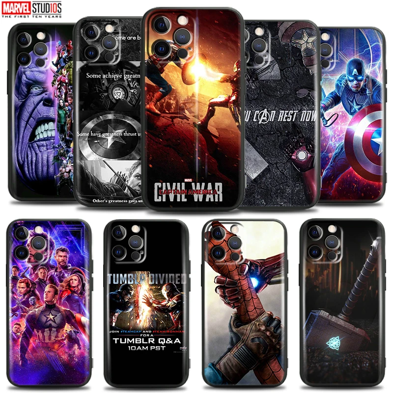 

Avengers For Apple iPhone 13 12 11 Pro Mini X XR XS Max SE 2020 5 5s 6 6S 7 8 Plus Phone Case Bumper Black Funda Silicone Cover