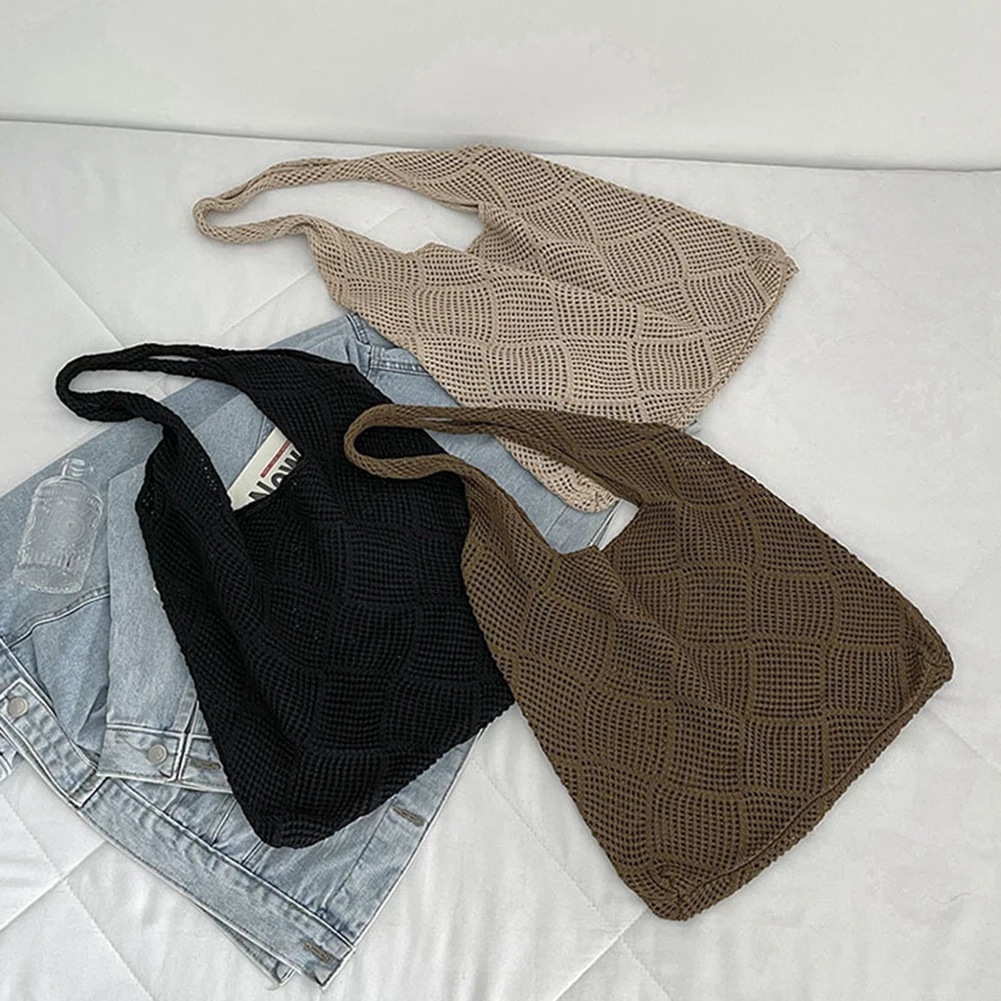 

Cross Border Lazy Wind Bag Women Autumn Winter Satchel Hollow Knitted Shoulder Bag Summer Purse for Travel Shopping