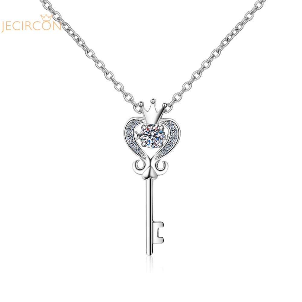 

JECIRCON 0.3 Carat Moissanite Necklace for Women Crown Key Fashion Pendant 925 Sterling Silver Clavicle Chain Party Jewelry Gift