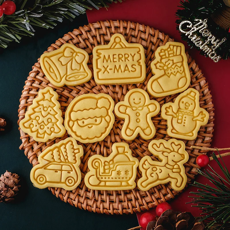 

2024 Christmas Cookie Cutter Set Gingerbread Man Tree Elk Biscuit Molds DIY Cake Decorating Tools Baking Mould Cookie Embosser